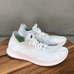 Nike Free RN Flyknit White Running Shoes Sneakers Womens Size 9 Lightweight